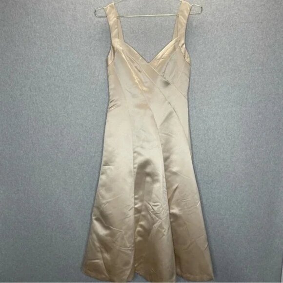 BCBGMaxAzria HOCO Golden Ivory Satin Fit n Flare Sleeveless MIDI Dress - Picture 1 of 5